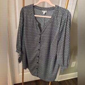 Catherines Monochrome Patterned Button Down Shirt